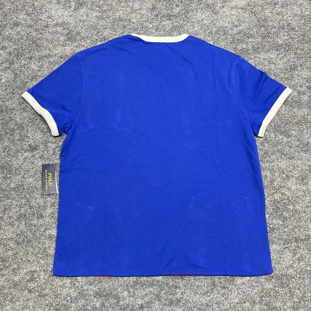Polo Ralph Lauren Shirt Mens Large Blue Red Reversible Ringer Winged Foot NEW